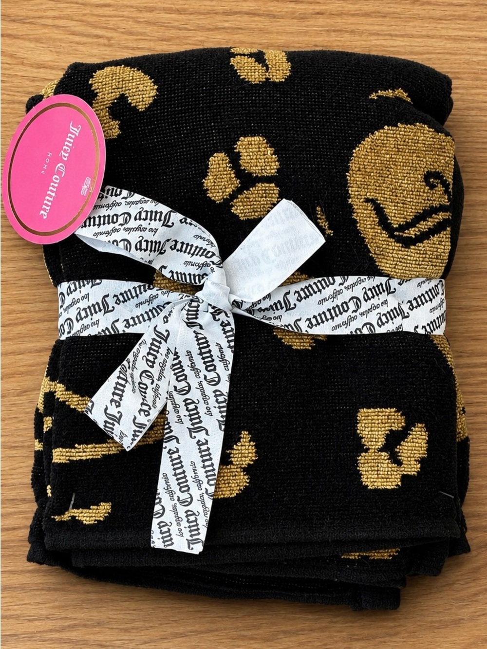 Juicy Couture Black & Gold Leopard Jacquard Hand Towel Set of 2